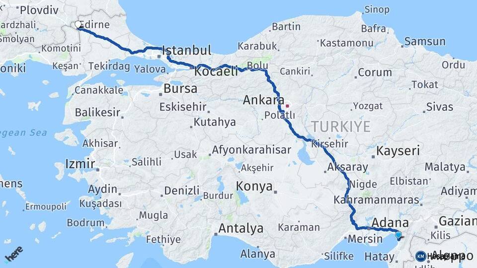 Hatay Payas Edirne Arası Kaç Km - Yol Haritası