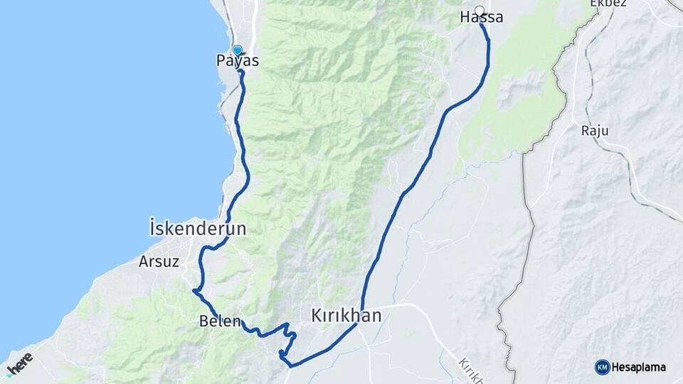Hatay Payas Hassa Arası Kaç Km - Yol Haritası
