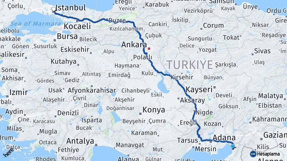 Hatay Payas İstanbul Arası Kaç Km - Yol Haritası