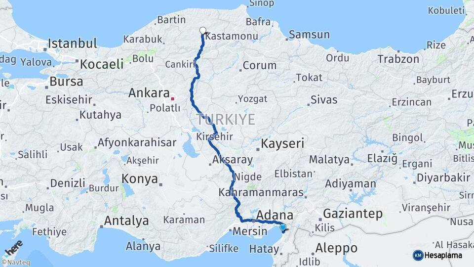 Hatay Payas Kastamonu Arası Kaç Km - Yol Haritası