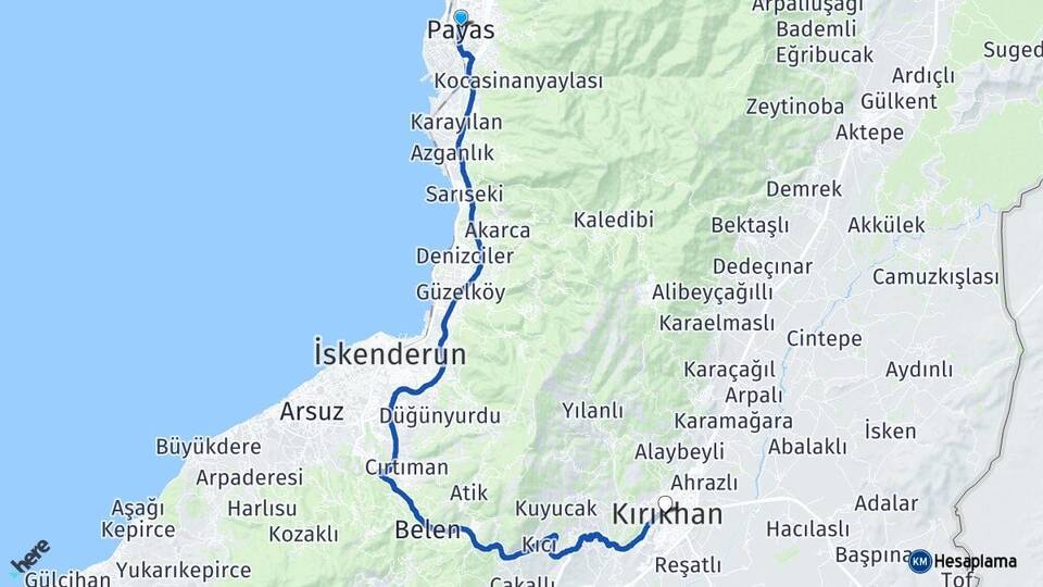 Hatay Payas Kırıkhan Arası Kaç Km - Yol Haritası