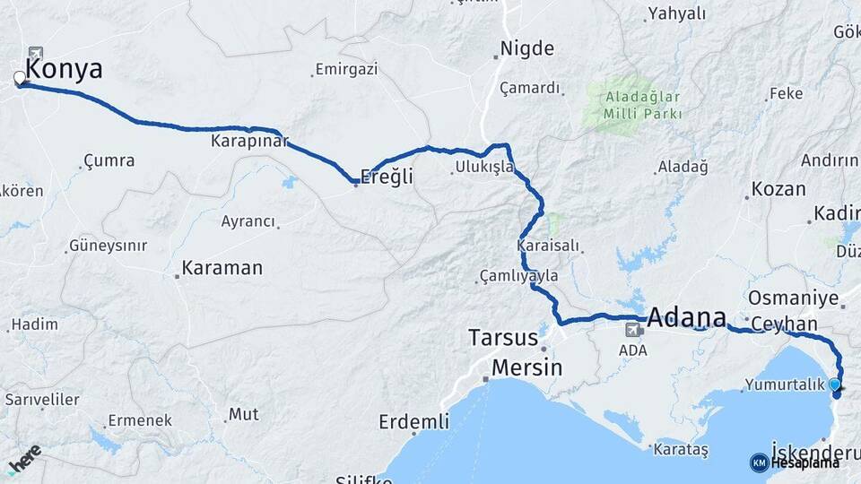 Hatay Payas Konya Arası Kaç Km - Yol Haritası