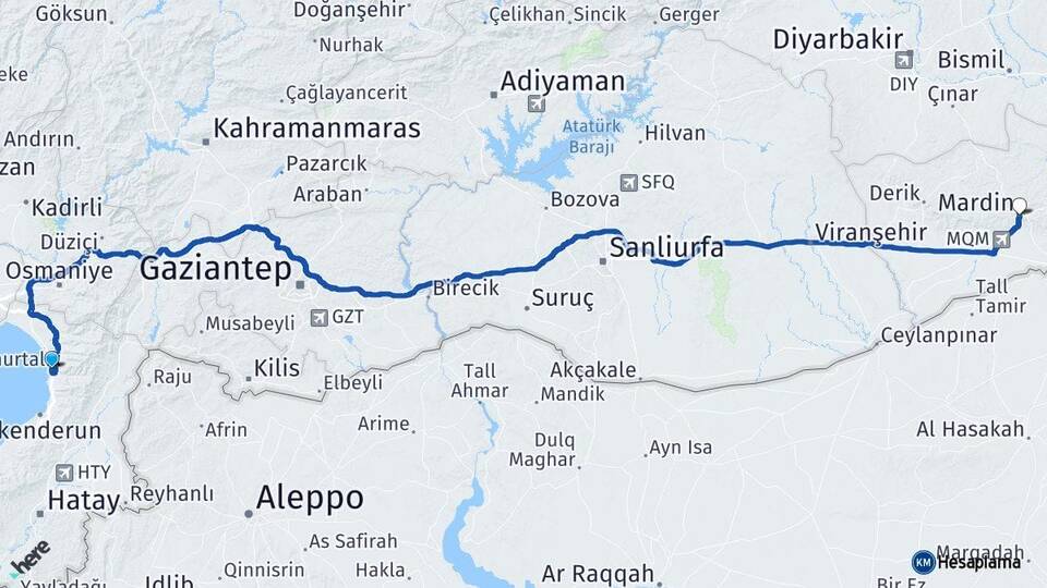 Hatay Payas Mardin Arası Kaç Km - Yol Haritası