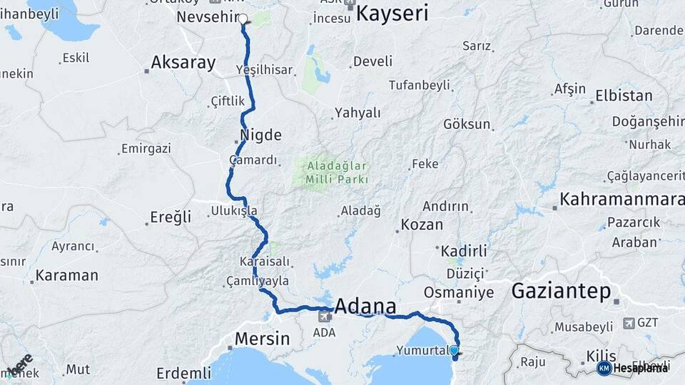 Hatay Payas Nevşehir Arası Kaç Km - Yol Haritası