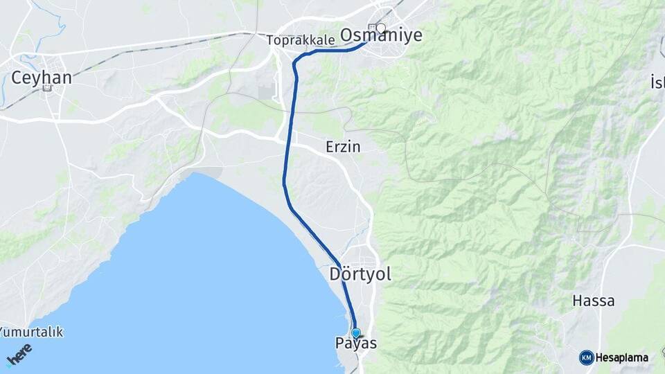 Hatay Payas Osmaniye Arası Kaç Km - Yol Haritası