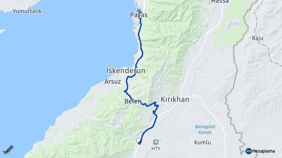 Hatay Payas Serinyol Antakya Arası Kaç Km - Yol Haritası