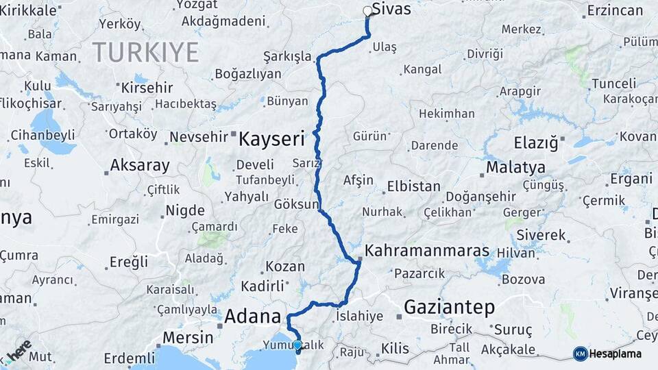 Hatay Payas Sivas Arası Kaç Km - Yol Haritası