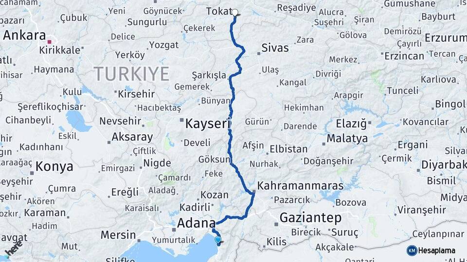 Hatay Payas Tokat Arası Kaç Km - Yol Haritası