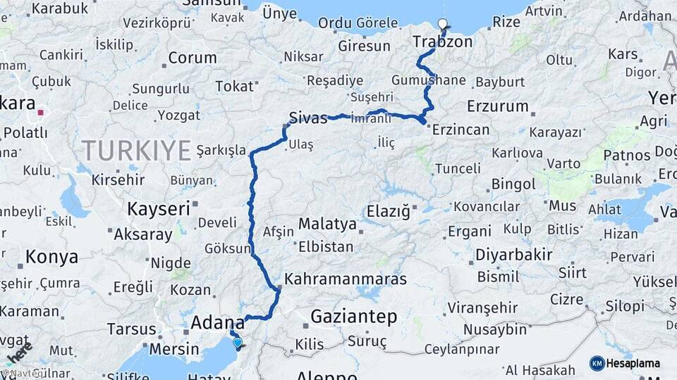 Hatay Payas Trabzon Arası Kaç Km - Yol Haritası