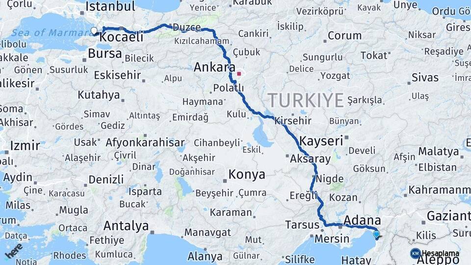 Hatay Payas Yalova Arası Kaç Km - Yol Haritası