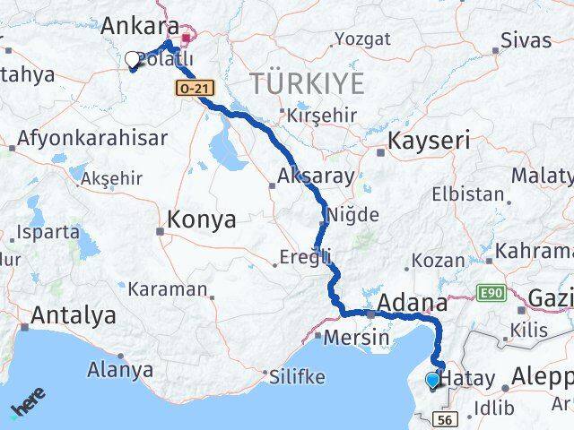 Hatay Polatlı Ankara Arası Kaç Km - Yol Haritası