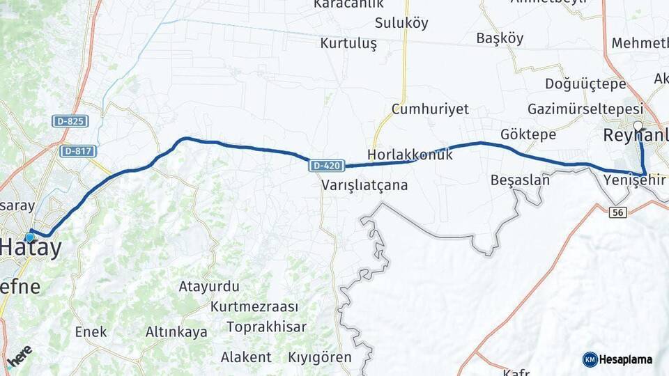 Hatay Reyhanlı Arası Kaç Km - Yol Haritası