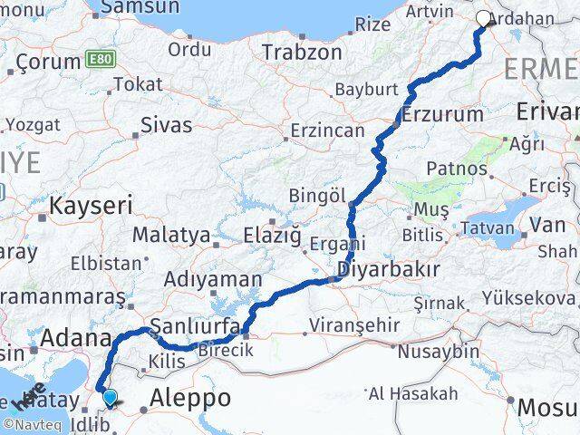 Hatay Reyhanlı Ardahan Arası Kaç Km - Yol Haritası