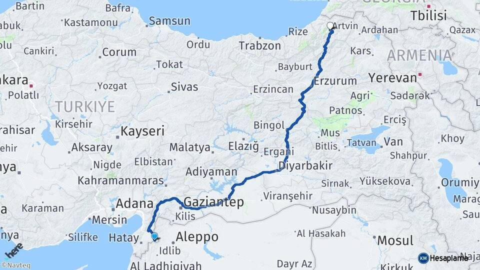 Hatay Reyhanlı Artvin Arası Kaç Km - Yol Haritası
