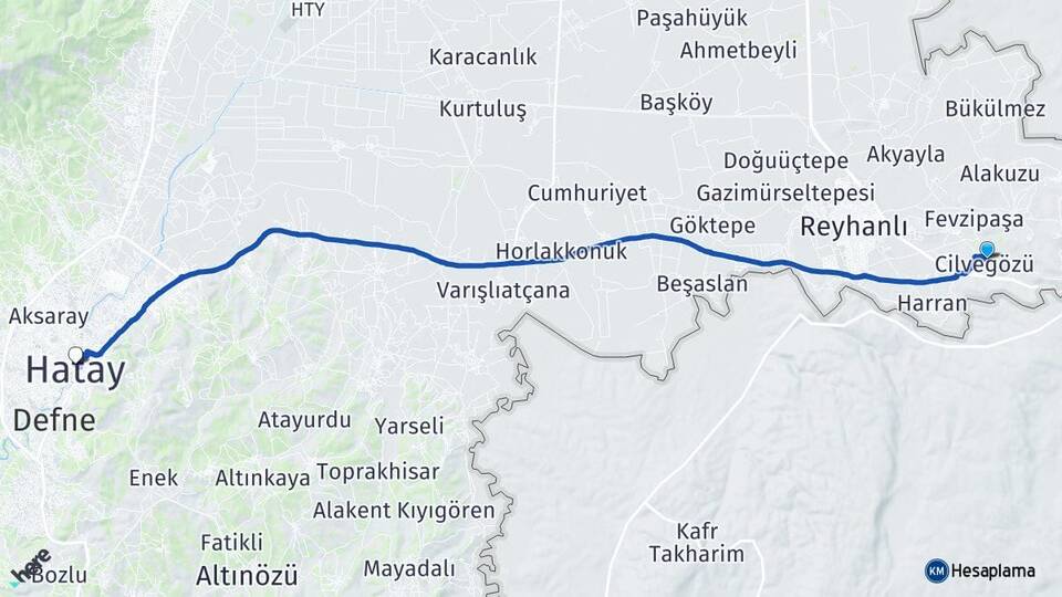Hatay Reyhanlı Cilvegözü Arası Kaç Km - Yol Haritası