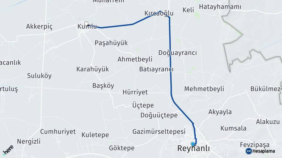 Hatay Reyhanlı Kumlu Arası Kaç Km - Yol Haritası