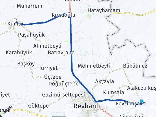 Hatay Reyhanlı Oğulpınar Kumlu Arası Kaç Km - Yol Haritası