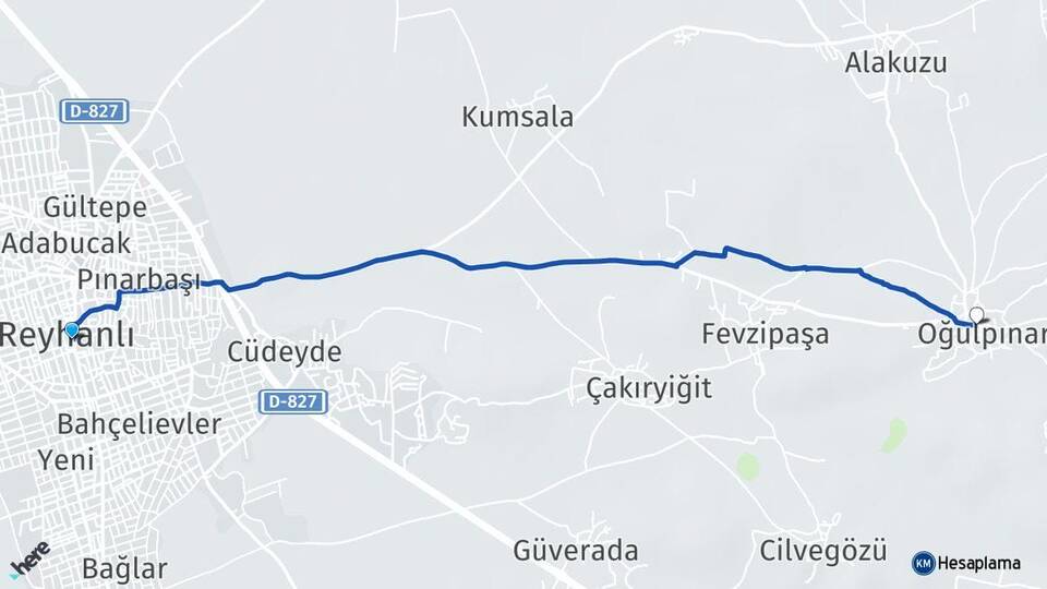 Hatay Reyhanlı Oğulpınar Reyhanlı Arası Kaç Km - Yol Haritası