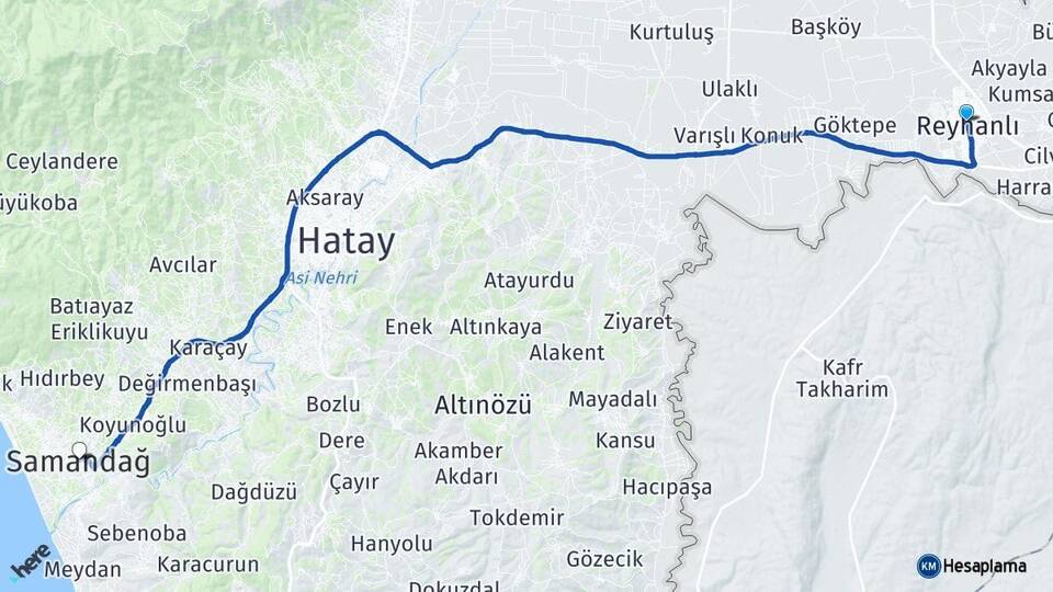 Hatay Reyhanlı Samandağ Arası Kaç Km - Yol Haritası