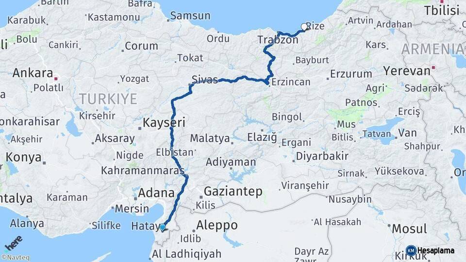 Hatay Rize Arası Kaç Km - Yol Haritası