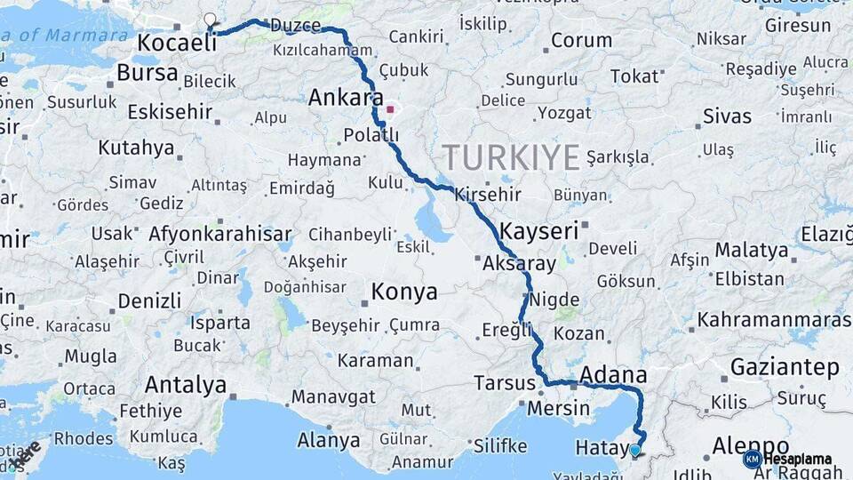 Hatay Sakarya Arası Kaç Km - Yol Haritası