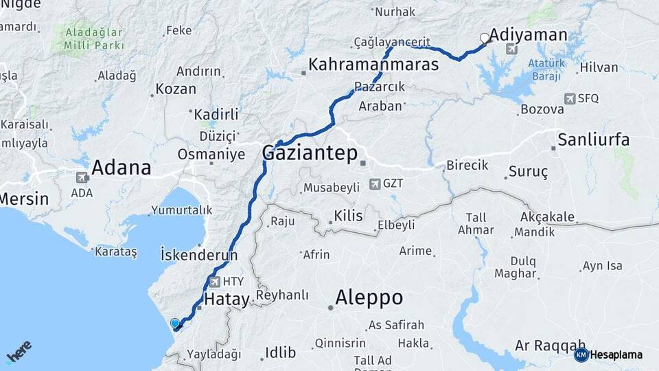 Hatay Samandağ Adıyaman Arası Kaç Km - Yol Haritası