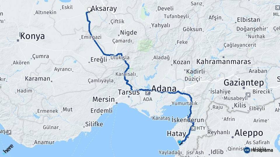Hatay Samandağ Aksaray Arası Kaç Km - Yol Haritası