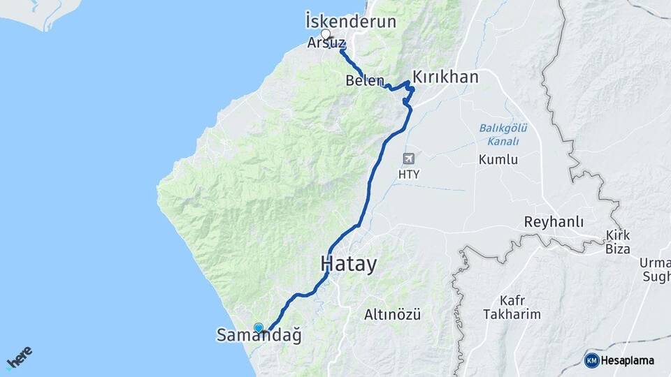 Hatay Samandağ Arsuz Arası Kaç Km - Yol Haritası