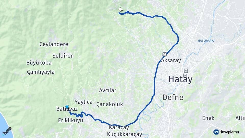 Hatay Samandağ Batıayaz Antakya Arası Kaç Km - Yol Haritası