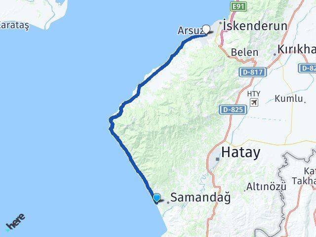 Hatay Samandağ Deniz Arsuz Arası Kaç Km - Yol Haritası