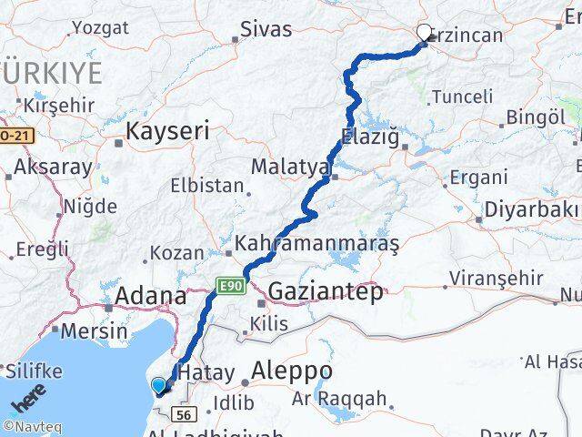 Hatay Samandağ Erzincan Arası Kaç Km - Yol Haritası