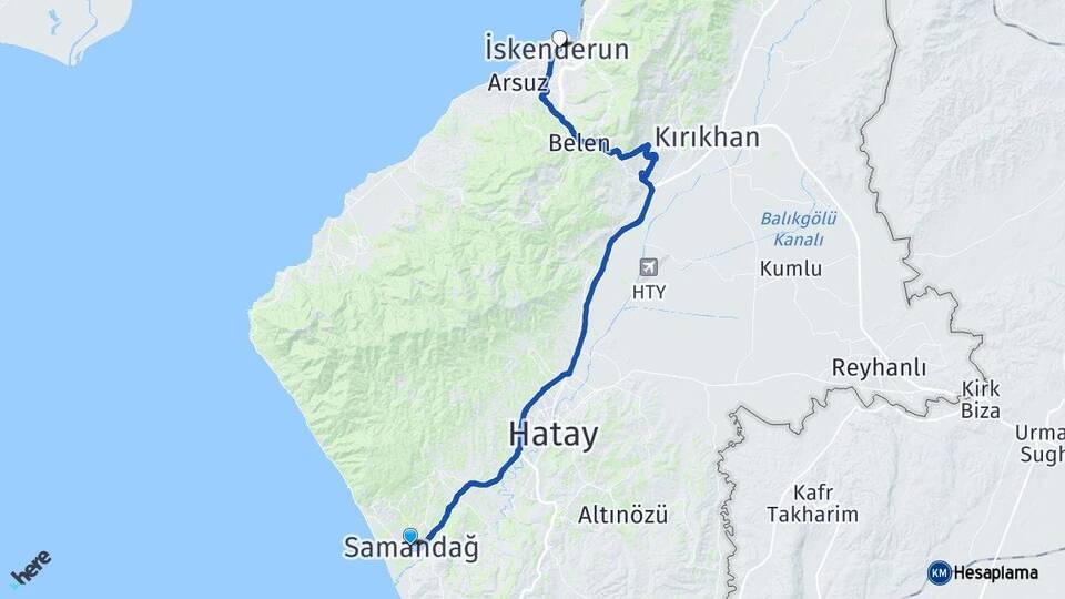 Hatay Samandağ İskenderun Arası Kaç Km - Yol Haritası