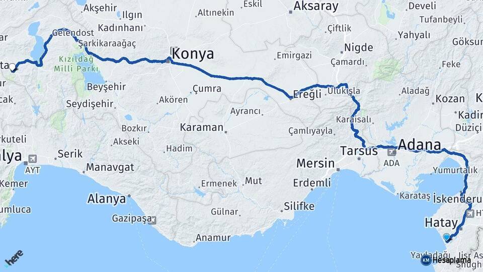 Hatay Samandağ Isparta Arası Kaç Km - Yol Haritası