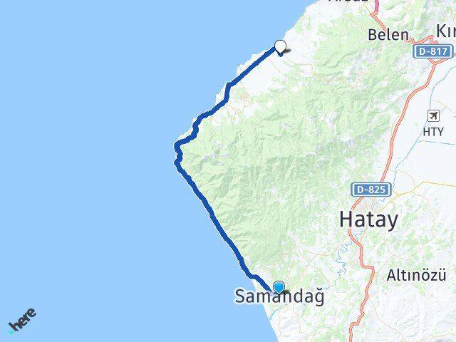 Hatay Samandağ Madenli Arsuz Arası Kaç Km - Yol Haritası