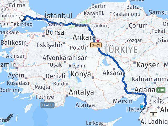Hatay Samandağ Tekirdağ Arası Kaç Km - Yol Haritası