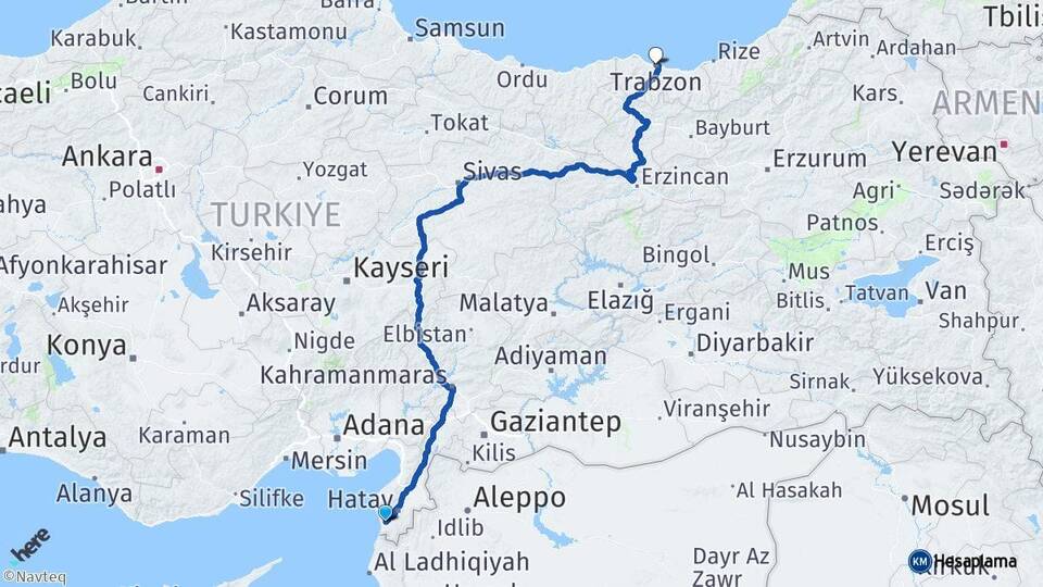 Hatay Samandağ Trabzon Arası Kaç Km - Yol Haritası