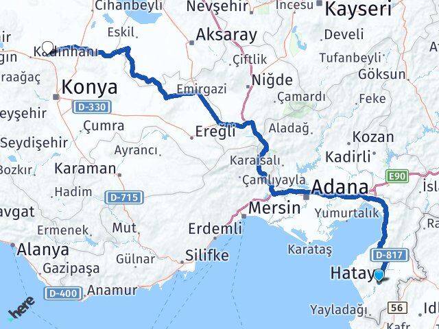Hatay Sarayönü Konya Arası Kaç Km - Yol Haritası