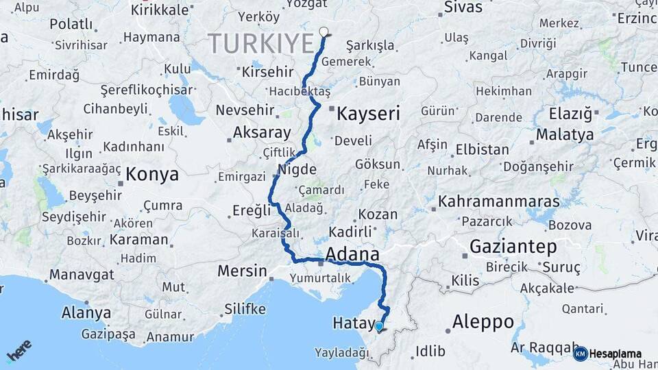 Hatay Sarıkaya Yozgat Arası Kaç Km - Yol Haritası