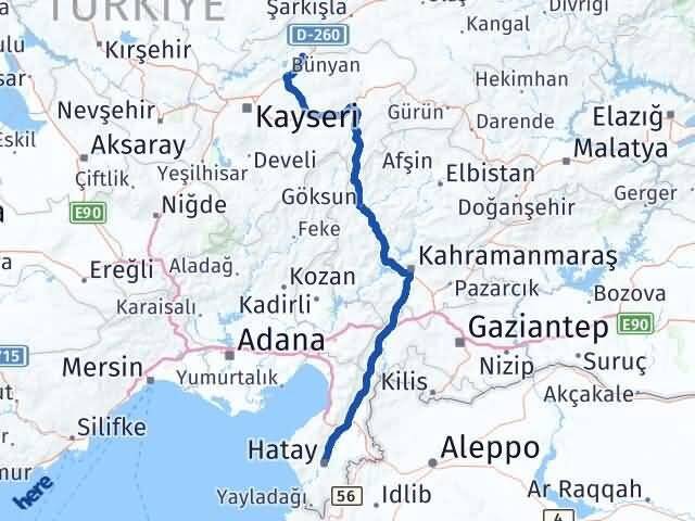Hatay Sarıoğlan Kayseri Arası Kaç Km - Yol Haritası