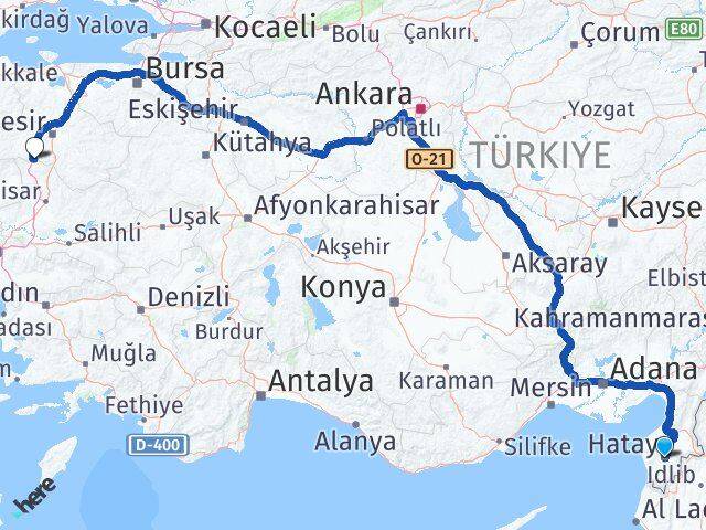 Hatay Savaştepe Balıkesir Arası Kaç Km - Yol Haritası