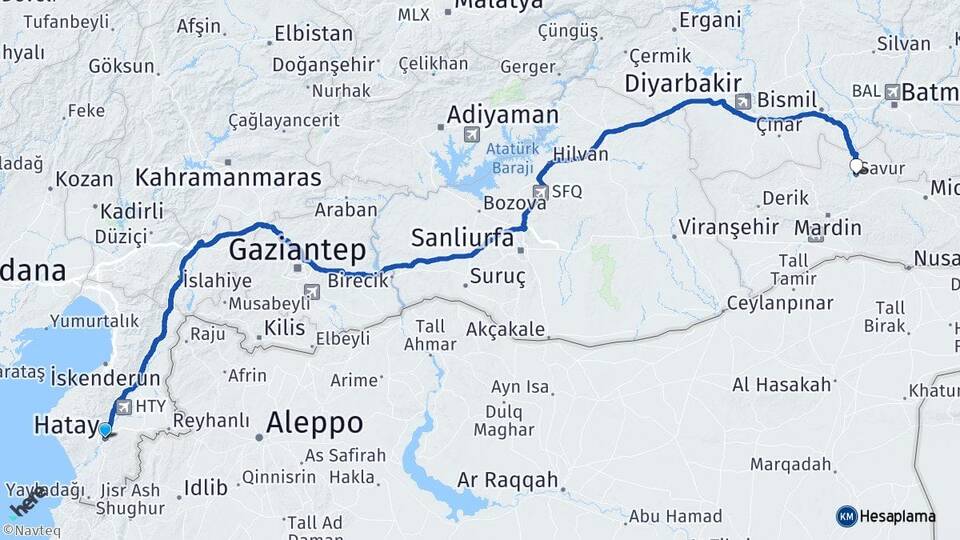 Hatay Savur Mardin Arası Kaç Km - Yol Haritası