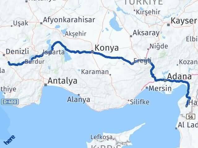 Hatay Serinhisar Denizli Arası Kaç Km - Yol Haritası