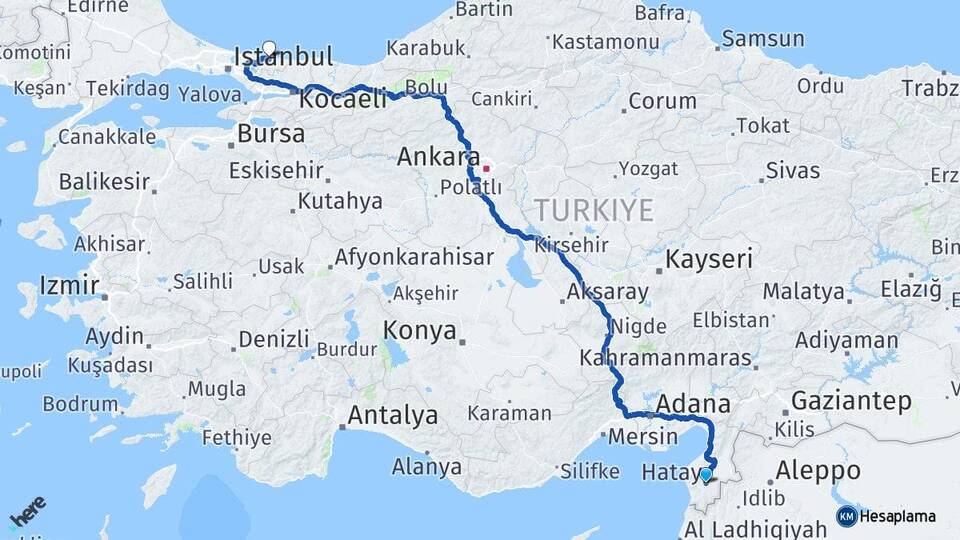 Hatay Şile İstanbul Arası Kaç Km - Yol Haritası