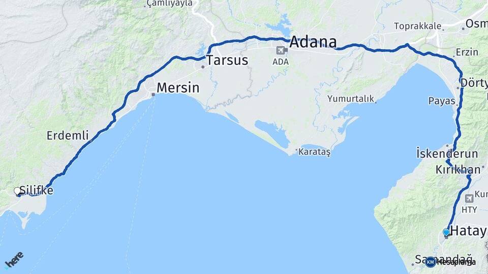 Hatay Silifke Mersin Arası Kaç Km - Yol Haritası