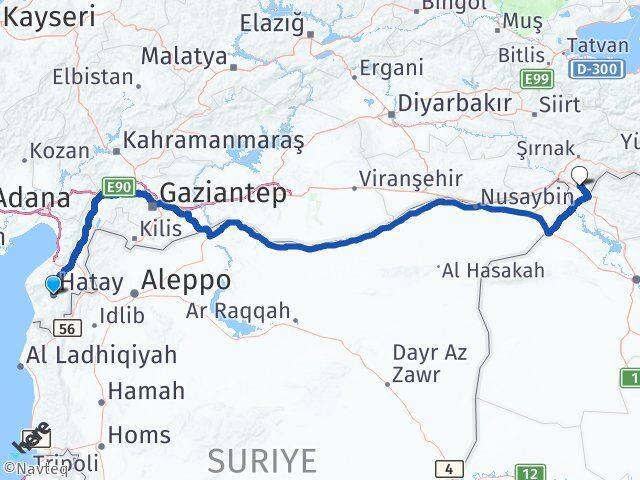 Hatay Silopi Şırnak Arası Kaç Km - Yol Haritası