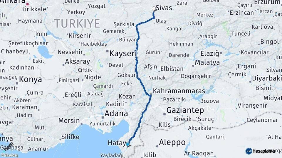 Hatay Sivas Arası Kaç Km - Yol Haritası