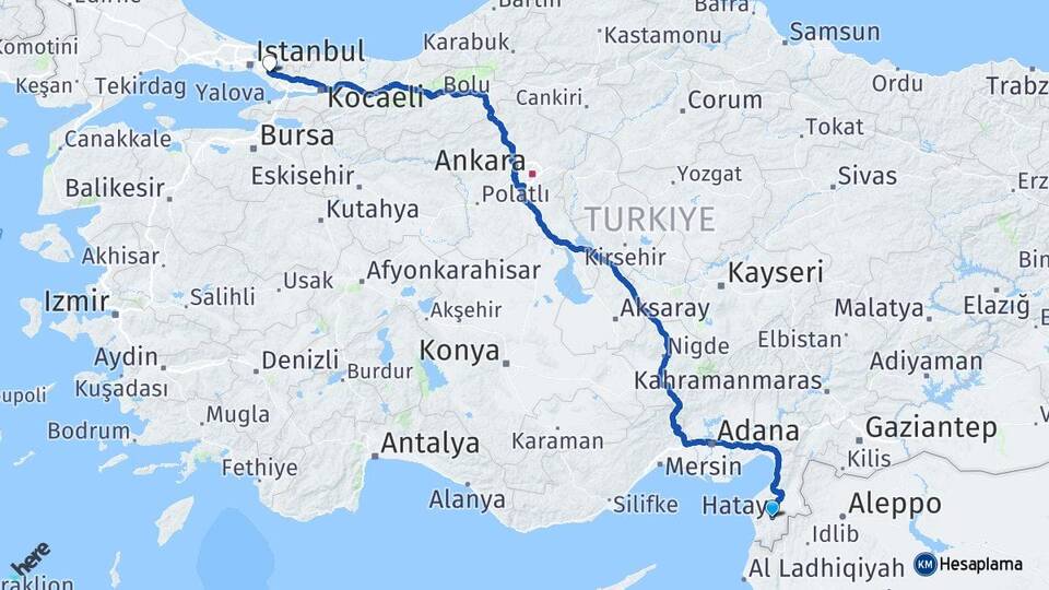 Hatay Sultanbeyli İstanbul Arası Kaç Km - Yol Haritası