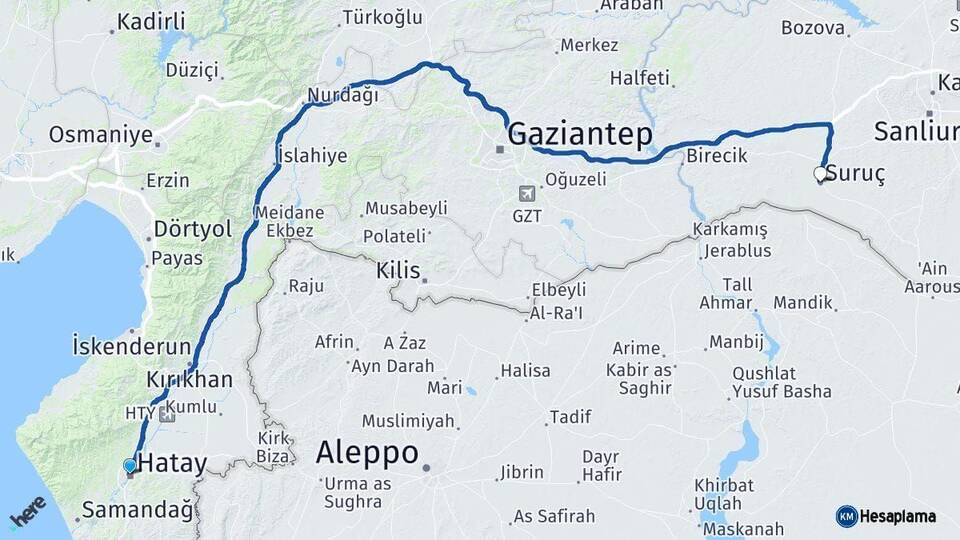 Hatay Suruç Şanlıurfa Arası Kaç Km - Yol Haritası