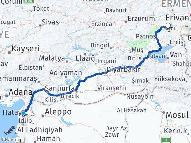 Hatay Taşlıçay Ağrı Arası Kaç Km - Yol Haritası