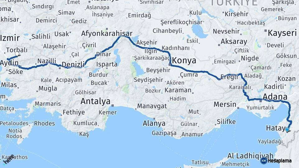 Hatay Tire İzmir Arası Kaç Km - Yol Haritası